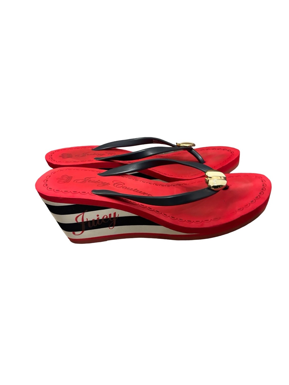 Juicy Couture Red Nautical Wedge Y2K Sandal Flip Flops Size 10 - Picture 3 of 10